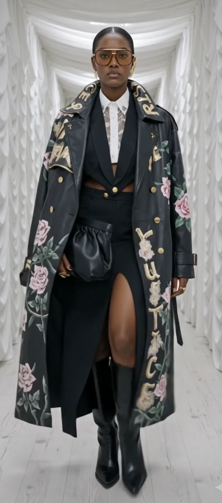 [As A Mother I Have A Human Divine Right To Protect My Child At All Costs] Protest Hand painted maxi leather trench coat
